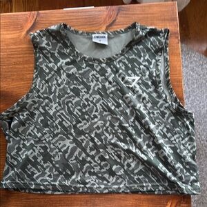 Gymshark Women's Gray and Black Camo Muscle Tee